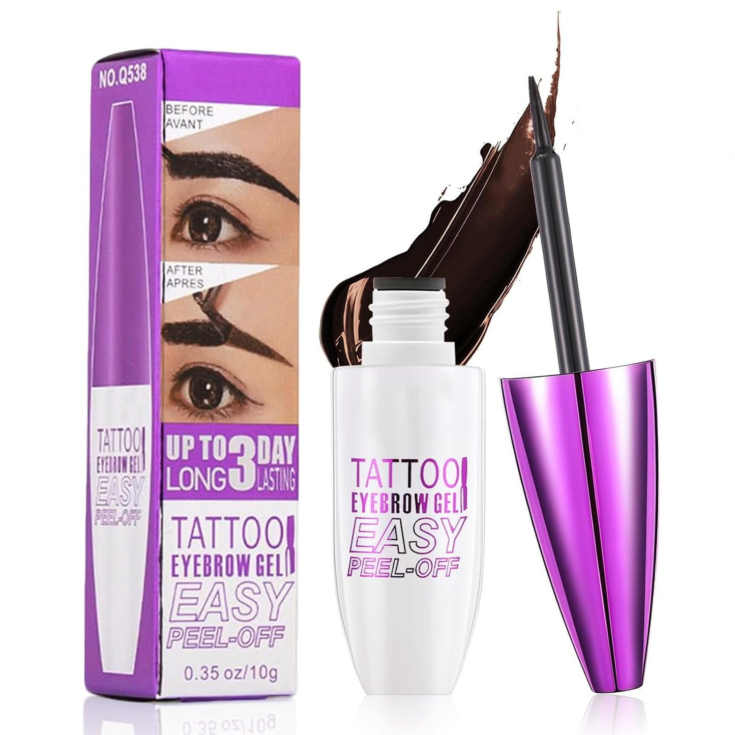 Tattoo Eyebrow Gel Easy Peel Off - Light Brown, Waterproof 3-Day Long-Lasting Brow Stain, Semi-Permanent Peel Off Brow Dye Gel for Sparse Brows, Transfer-proof, Natural Color for Fuller Defined Brows