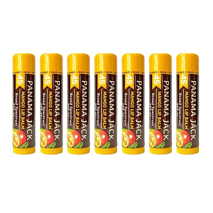 Panama Jack Sunscreen Lip Balm - SPF 45, Broad Spectrum UVA-UVB Sunscreen Protection, Prevents & Soothes Dry, Chapped Lips, Mango, 7-pack