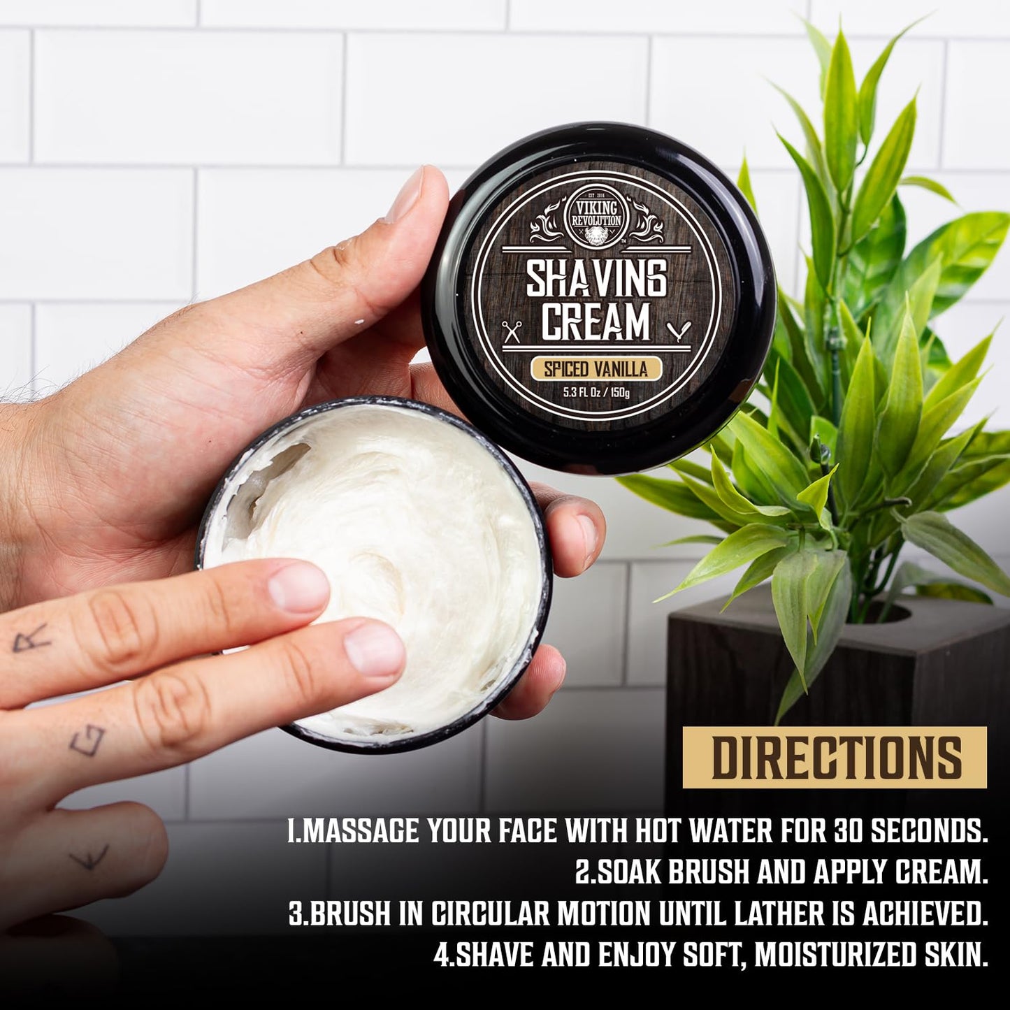 Viking Revolution Luxury Shaving Cream for Men - Spiced Vanilla Scent - Soft, Smooth & Silky Shaving Soap - Rich Lather for the Smoothest Shave - 5.3oz