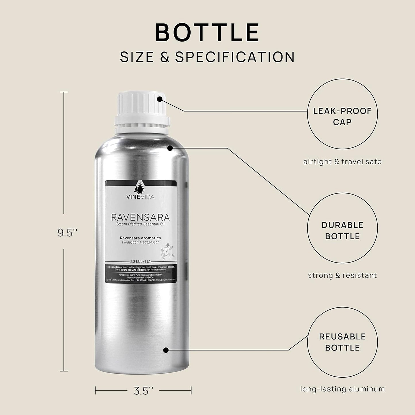 VINEVIDA Ravensara Essential Oil 32 oz - Undiluted Oil for DIY Candles & Soap Making