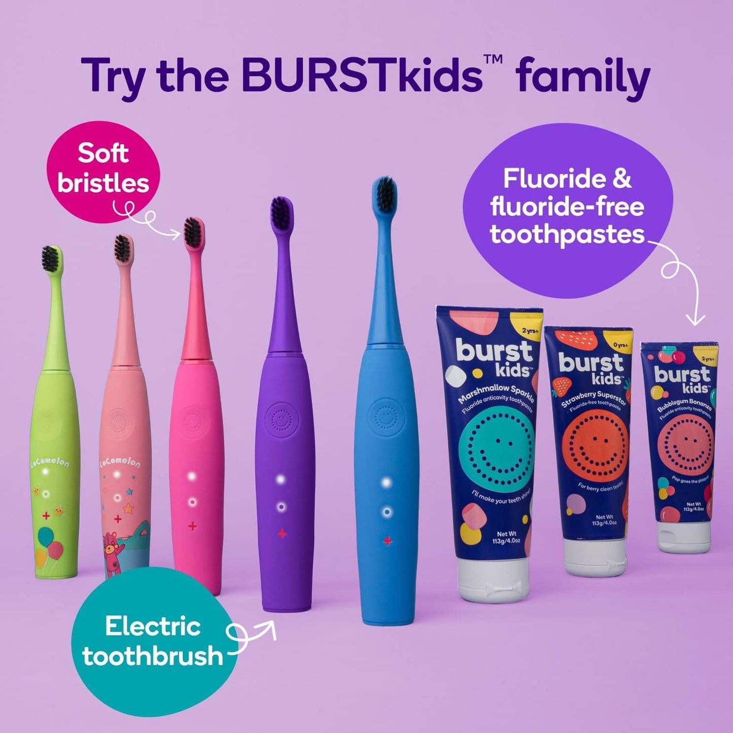 BURST Marshmallow Sparkle Kids Toothpaste with Fluoride (4oz) | Great Tasting | Flavored for Children & Toddlers | Anticavity | Dye Free & Vegan | Safe for Kids Ages 2+