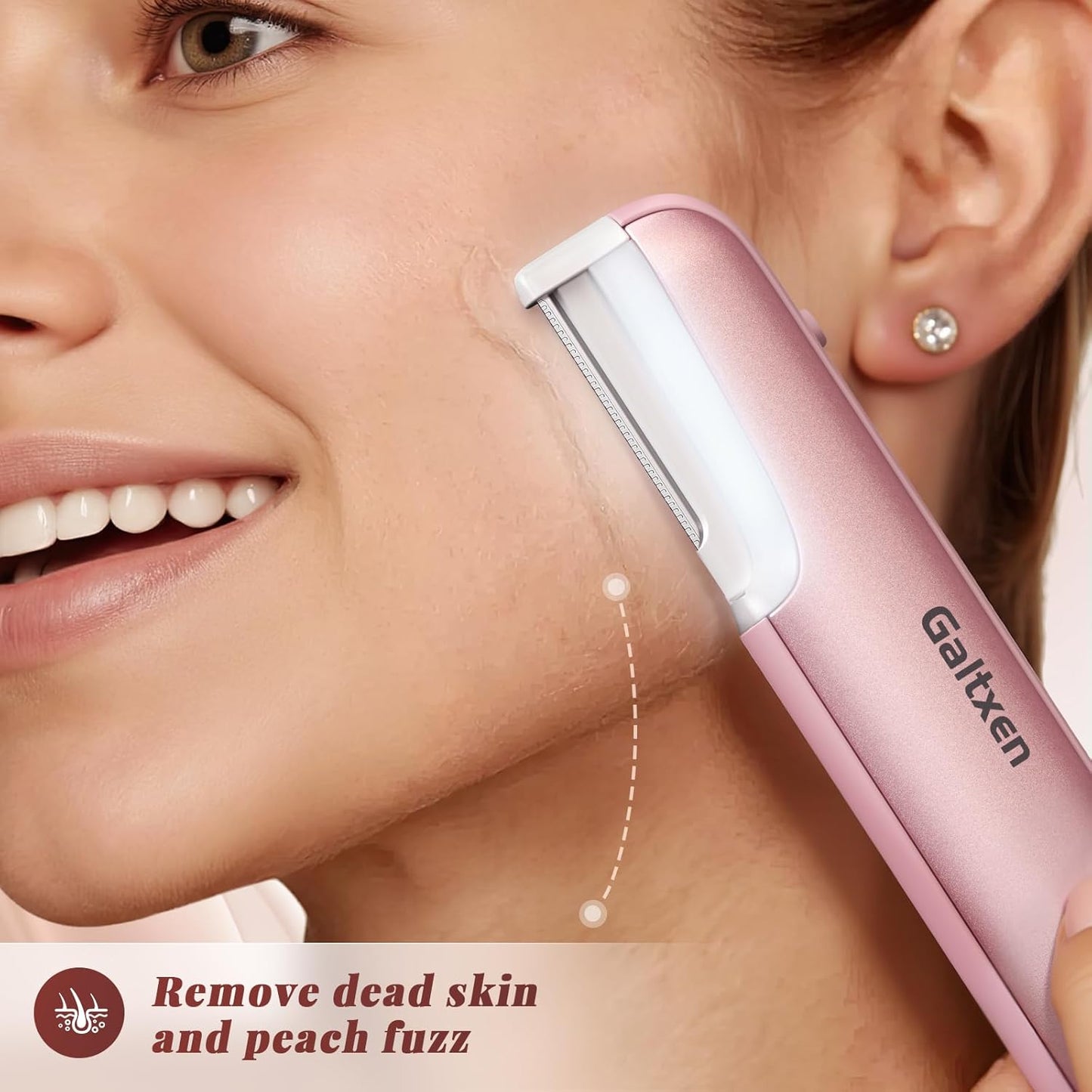 Dermaplaning Tool for Women Pink - Facial Exfoliation & Peach Fuzz Hair Removal with Rechargeable Sonic Edge Technology, 10 Refill Blades