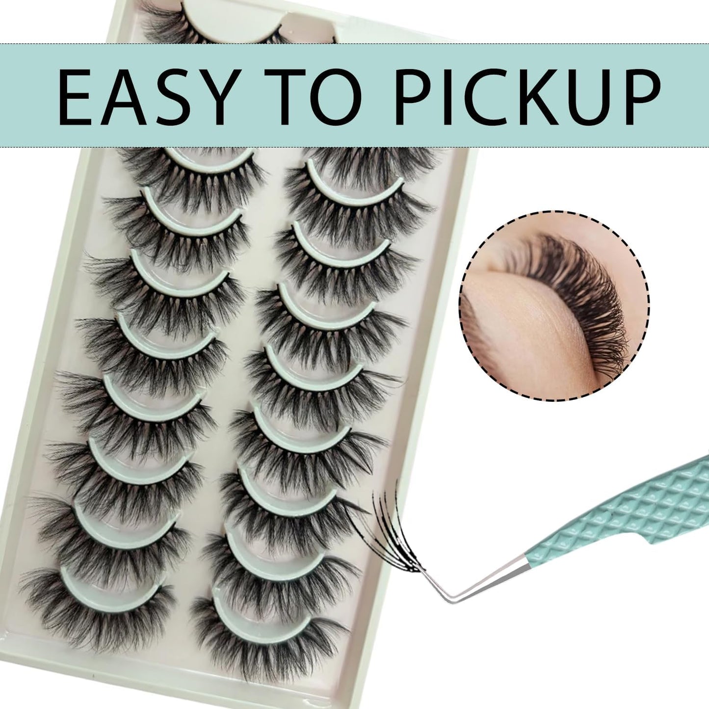 Lash Tweezers - Set of 5 Diamond Grip Eyelash Tweezers - Stainless Steel Professional Fiber Tip Lash Tweezer for Eyelash Extensions (Light Green)