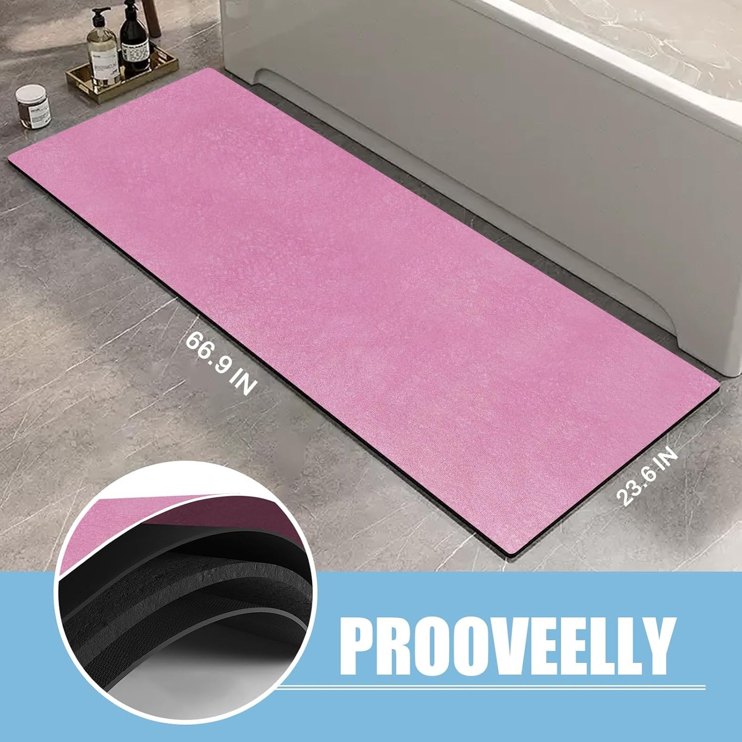Diatomaceous Earth Bath mat Bathroom Rugs Super Absorbent Quick Dry Non Slip Bath Mat Thin Bathroom Floor Mats Fit Under Door-Shower Rug for in Front of Bathtub Shower, Pink, 23.6"x47.2"