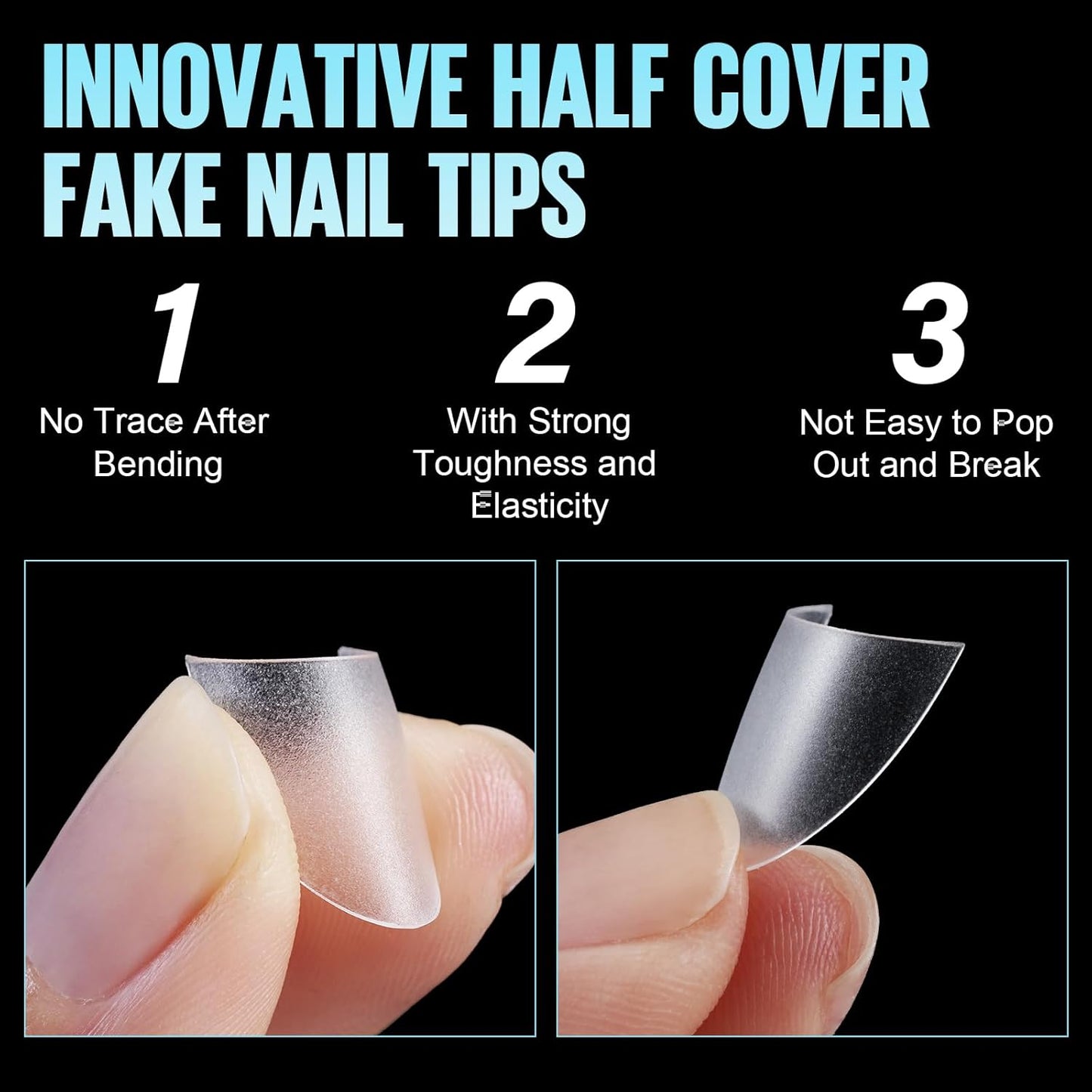 TOMICCA Short Almond Nail Tips, 504Pcs Full Matte Press on Half Cover Acrylic Nails,12 Sizes No C Curve Fake Nail Tips for Nail Extension Art Home DIY Nail Salon