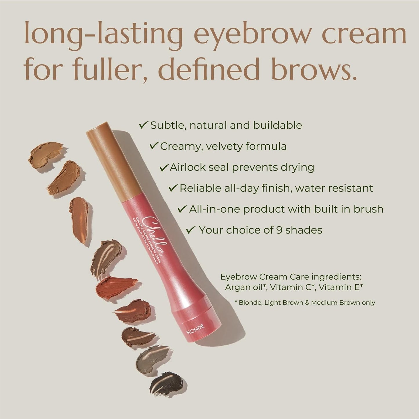 Chella Eyebrow Cream, Luscious Light Brown - Vegan, Cruelty Free, Paraben Free, Gluten Free Eyebrow Pomade Makeup - Long Wearing, Velvet Consistency, Water Resistant