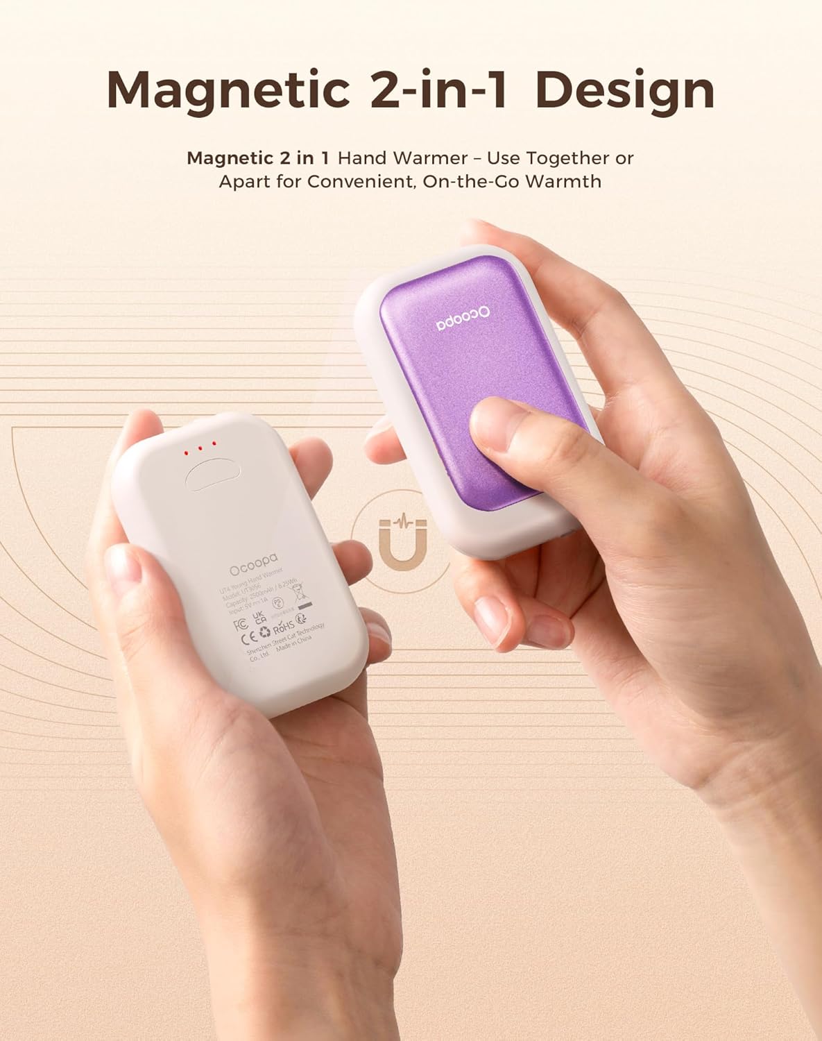 OCOOPA AI Magnetic Hand Warmers Rechargeable 2 Pack, 5000mAh Ultra-Thin Electric Glove Heater Handwarmer,UL Certified, Men Women Gifts for Christmas,Birthday,Winter Essentials,UT4 Young