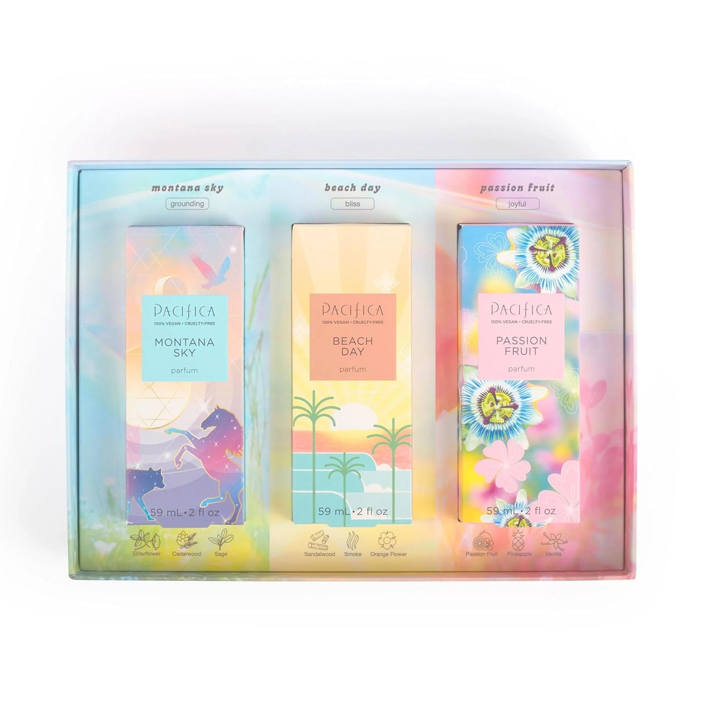 Pacifica Iconic Scents Gift Box – Montana Sky, Beach Day & Passionfruit – Nature-Inspired Fragrance Collection, Vegan & Cruelty-Free