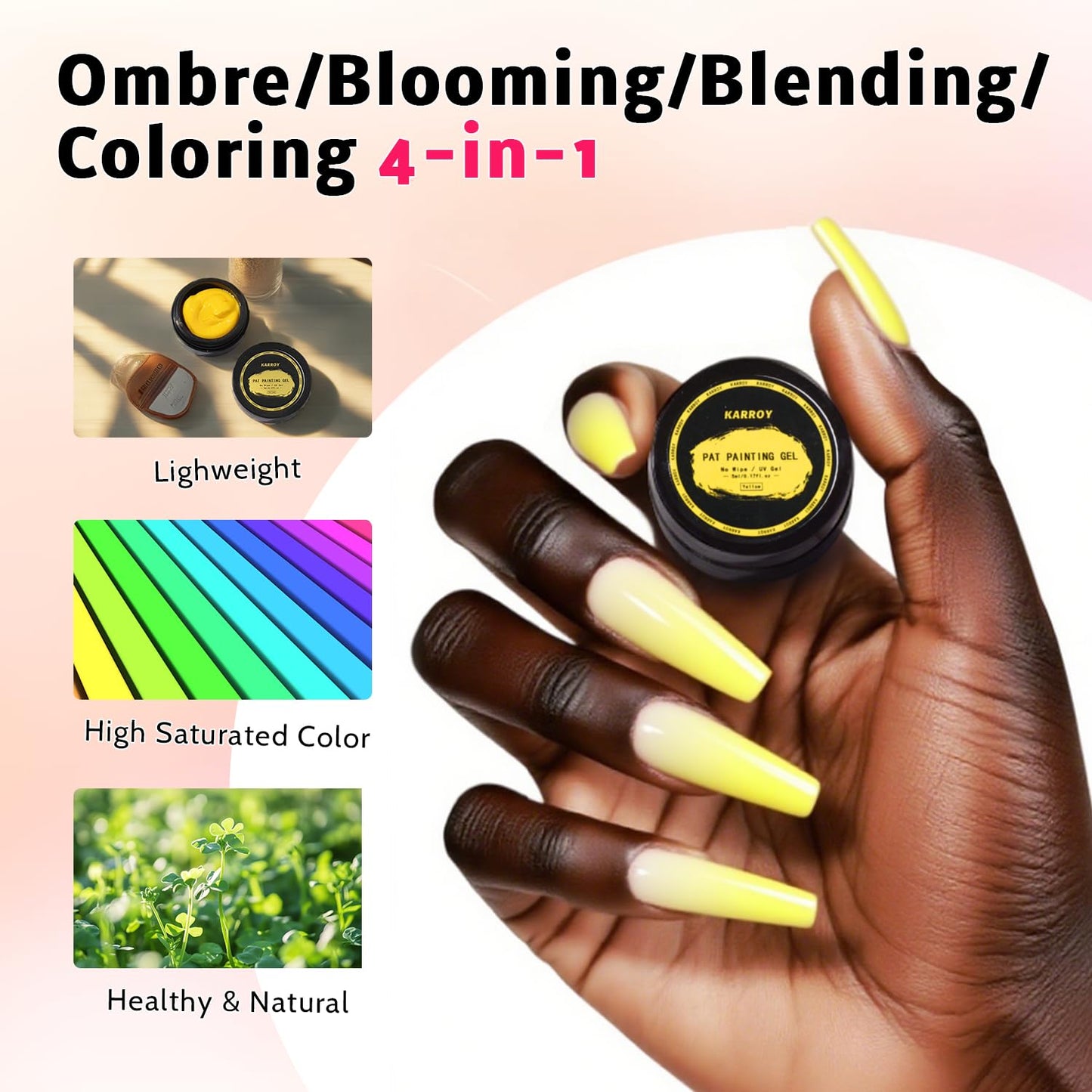 Sponge Pat Paint Nail Gel, Blending Colors Ombre Nails Gradient Gel Nail Blush Blooming Aura Nails Drawing Stripper Floral Painting Nail Art, No Wipe, UV/LED Curing 5ml 1PC (Yellow)