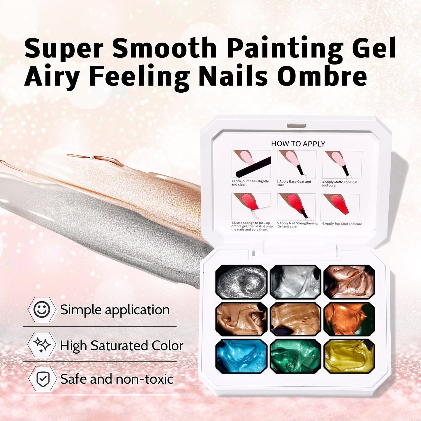 Sponge Pat Paint Nail Gel, 9 Colors Ombre Nails Gradient Gel Nail Blush Blooming Aura Nails Drawing Stripper Floral Painting Nail Art, No Wipe, UV/LED Curing (9 Colors M)