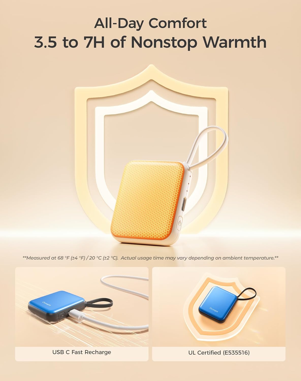 OCOOPA Hand Warmers Rechargeable, Smart Temp Control 7H*2 Long Safe Heat, Ultra Slim, Pocket-Size Design That Fits Gloves, Gifts for Women, Outdoor, Office, Commute (UT5 Nano)