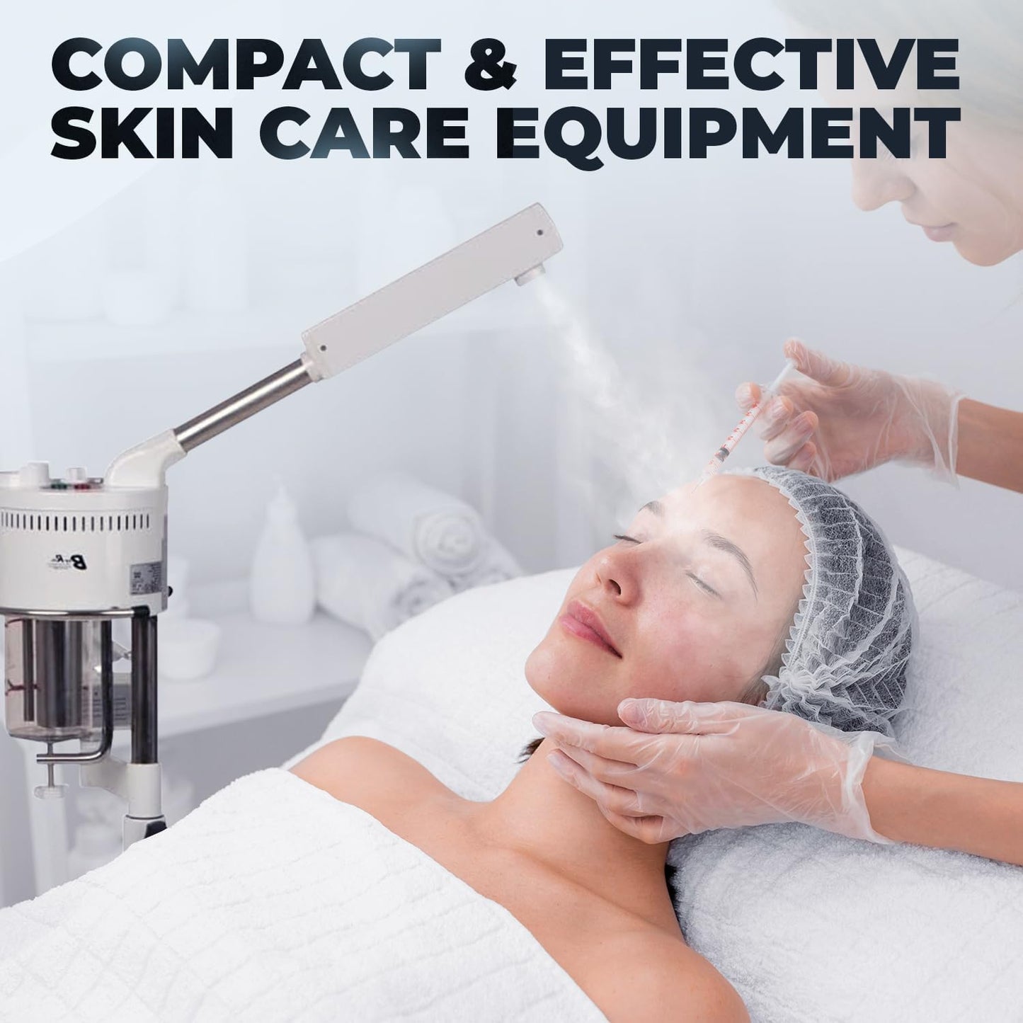 Buy-Rite 2-in-1 Marie Ozone Facial Steamer, 5 Diopter Magnifying Lamp, Fully Adjustable Height, 360' Swivel, Timer and Automatic Shut-Off, Large Star Base with Wheels, MEI-2001A