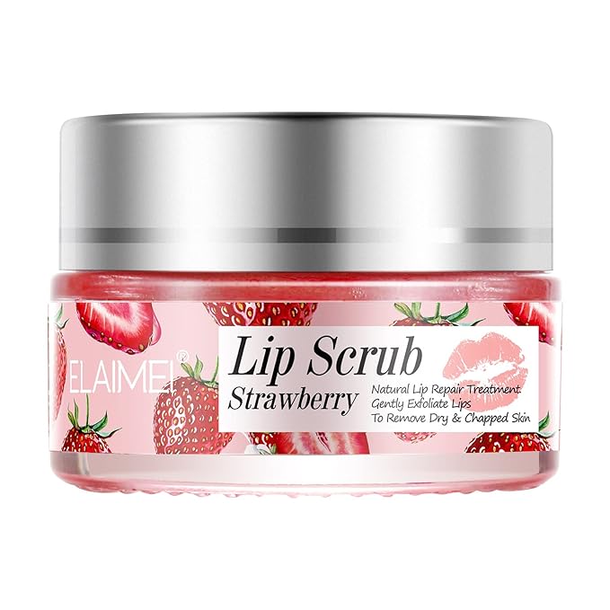 Lip Scrub, Exfoliator & Moisturizer, Lip Repair for Lush Soft Lips, Chapped Dry and Flaky Lips Treatment (Strawberry)