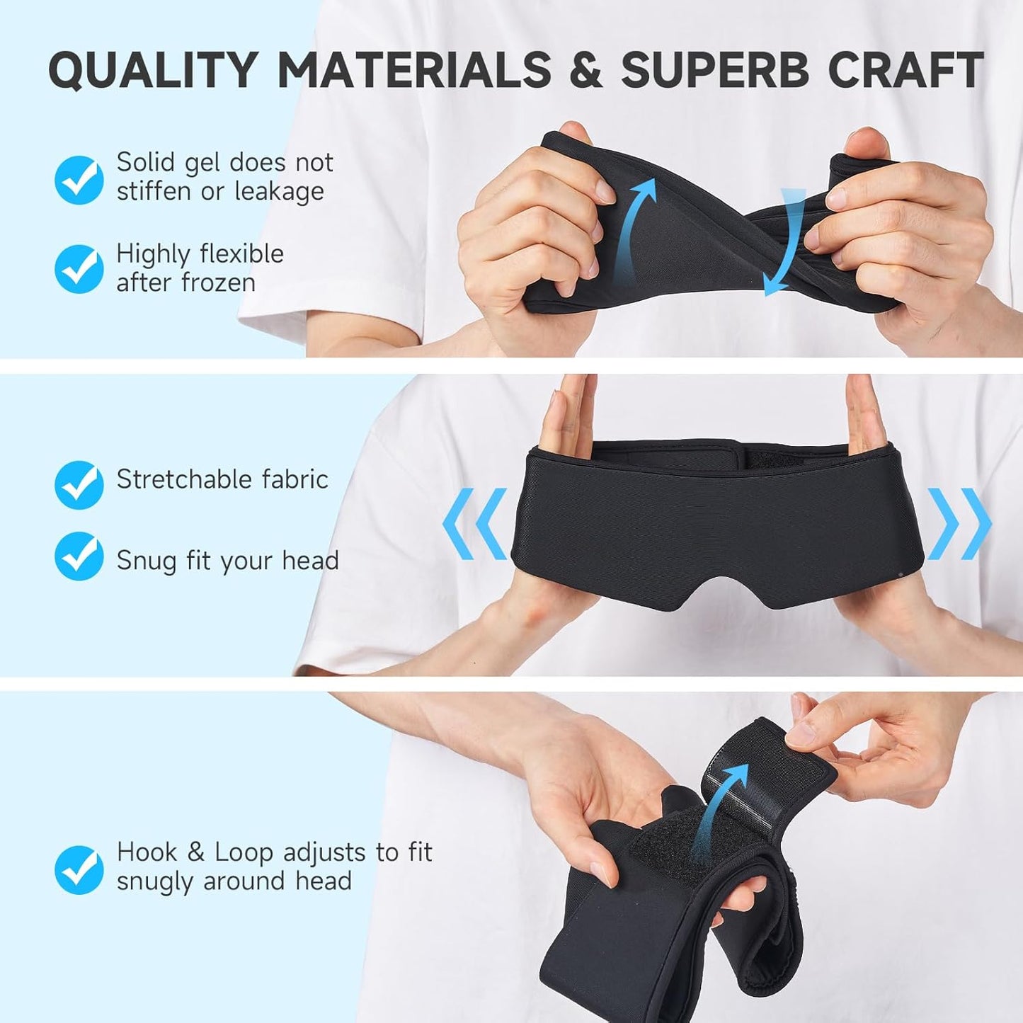 Umisleep Cooling Sleep Mask with Washable Cover, Reusable Eye Mask for Cold Compress Therapy, Soft Ice Pack, Gel Eye Cover for Puffy & Dry Eyes, Headache, Migraine Relief, Stye Eye Treatment, Black