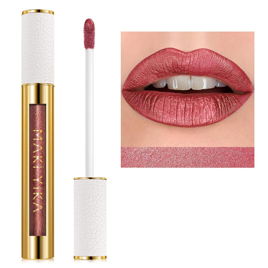MAKI YIKA Red Lipstick for Women Metallic Lipsticks Glitter Long Lasting Lipstick No Smudge No Transfer Liquid Pink Lip Gloss (BR05 Victoria)