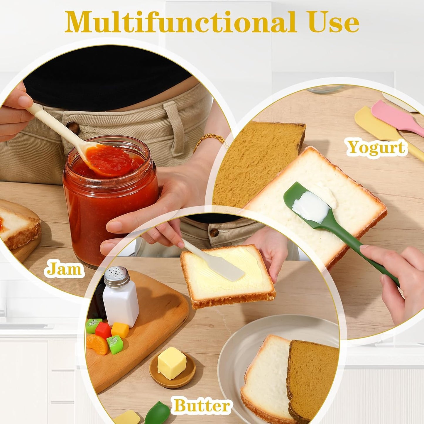 4 Pcs Silicone Jar Spatula Set, Small Silicone Dual-Ended Spatula & 10.2-Inch Baking Spatulas, Mini Spatulas for Cooking, Scooping, Mixing, Makeup & Jars