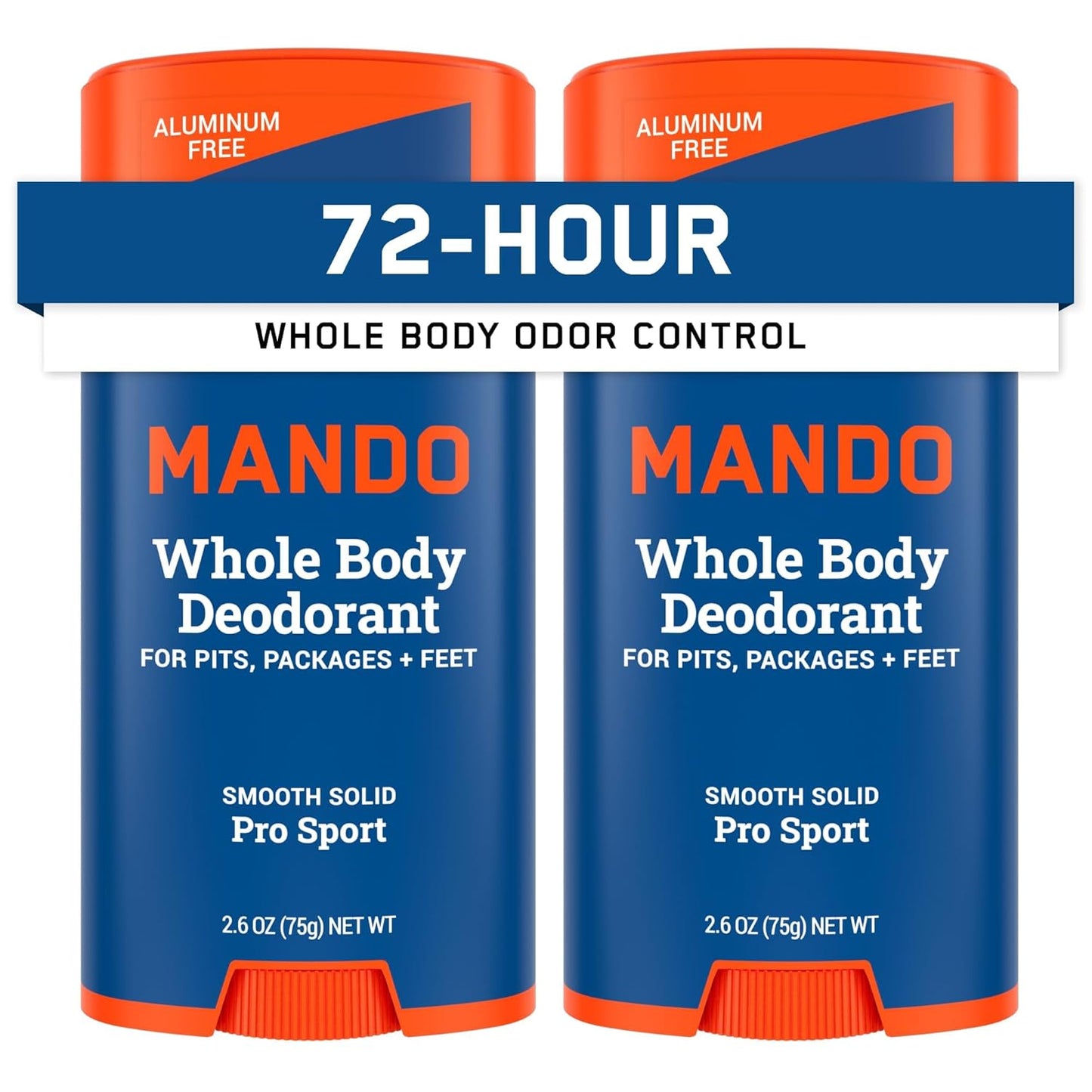 Mando Whole Body Deodorant For Men - Smooth Solid Stick - 72 Hour Odor Control - Aluminum Free, Baking Soda Free, Skin Safe - 2.6 ounce (Pack of 2) - Pro Sport