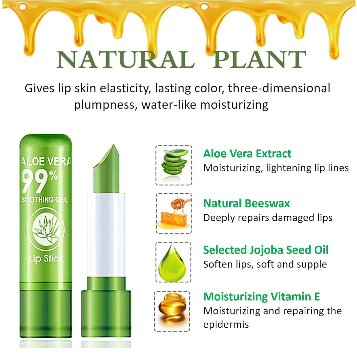 3 Pieces Aloe Vera Lipstick,Long Lasting Moisturizing Lip Balm,Nourishing Lip stick,Lipstick,Lip Balm,Magic Temp Color Change,Waterproof Lip Gloss Matte Makeup