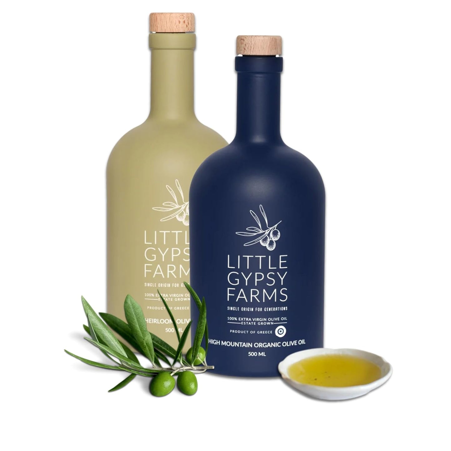 High Mountain Organic & Heirloom EVOO Combo from Little Gypsy Farms | Extra Virgin Olive Oil from a Single Estate in Greece | First Cold-Pressed | High Polyphenols & Amino Acids | Non-GMO | 500ml (2 Pack)