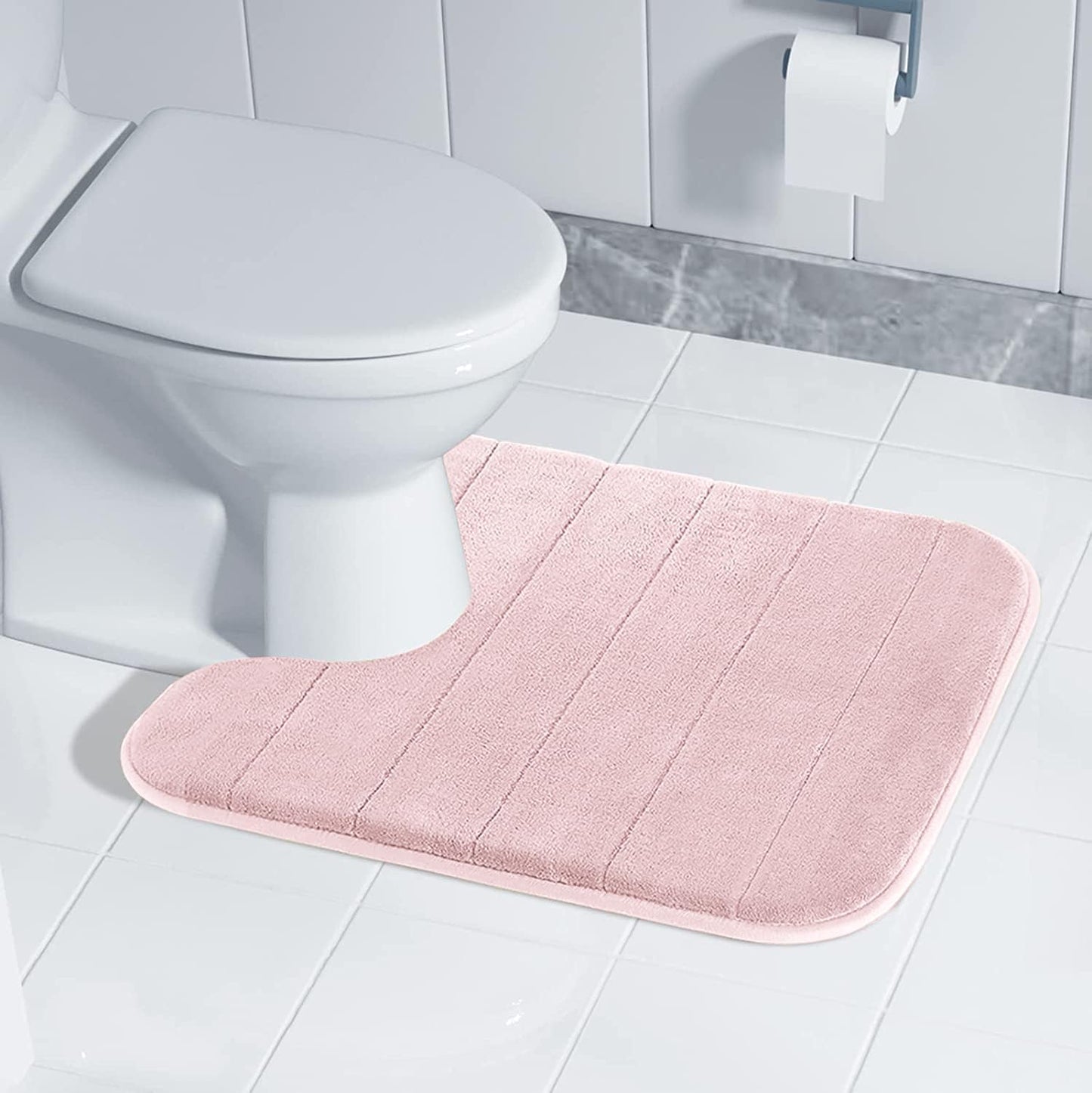 Yimobra Memory Foam Toilet Bath Mat U-Shaped, 24 X 20 Inches,Soft and Comfortable, Super Water Absorption, Non-Slip, Machine Wash and Easier to Dry for Bathroom Commode Contour Rug, Pink