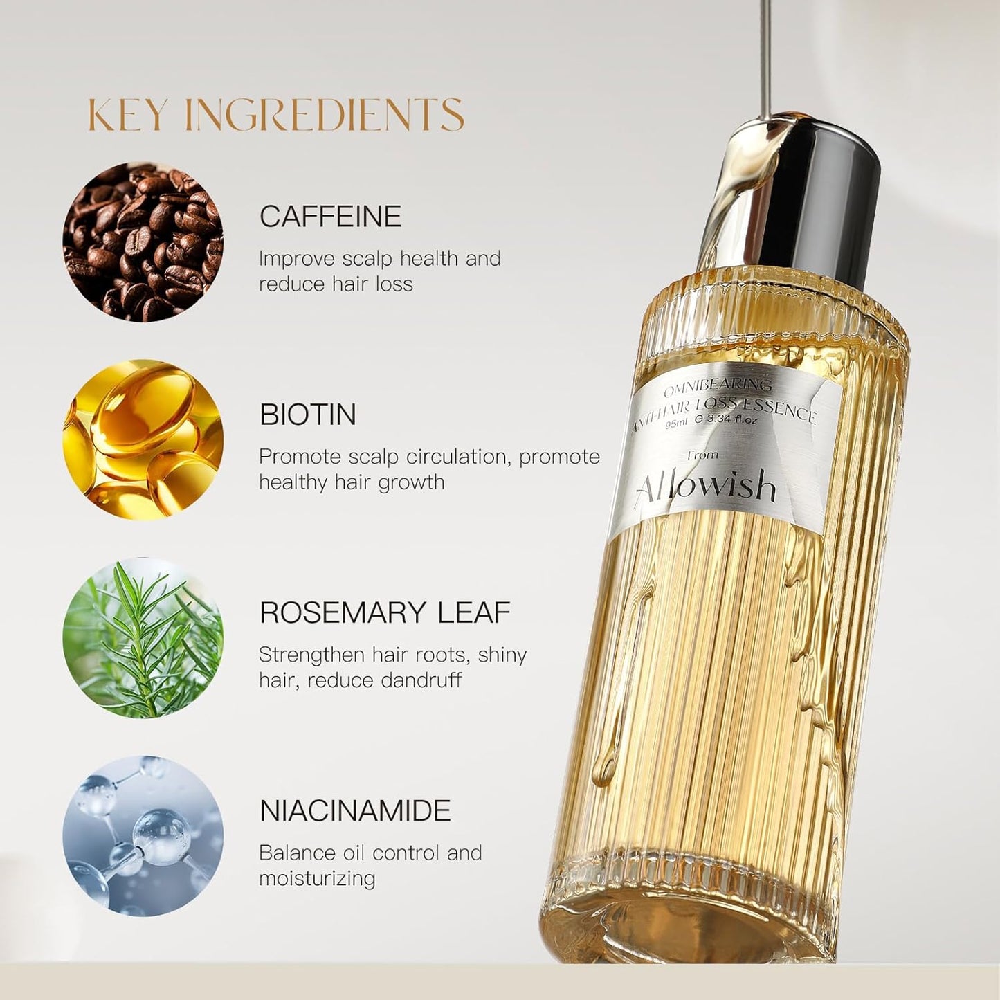 Hair Growth Serums 95 ml - Rosemary Hair Thickening Serum with Biotin, Caffeine for Hair Thinning & Shedding – Promotes Healthy Scalp, Fuller, Nourish, Strengthens Roots