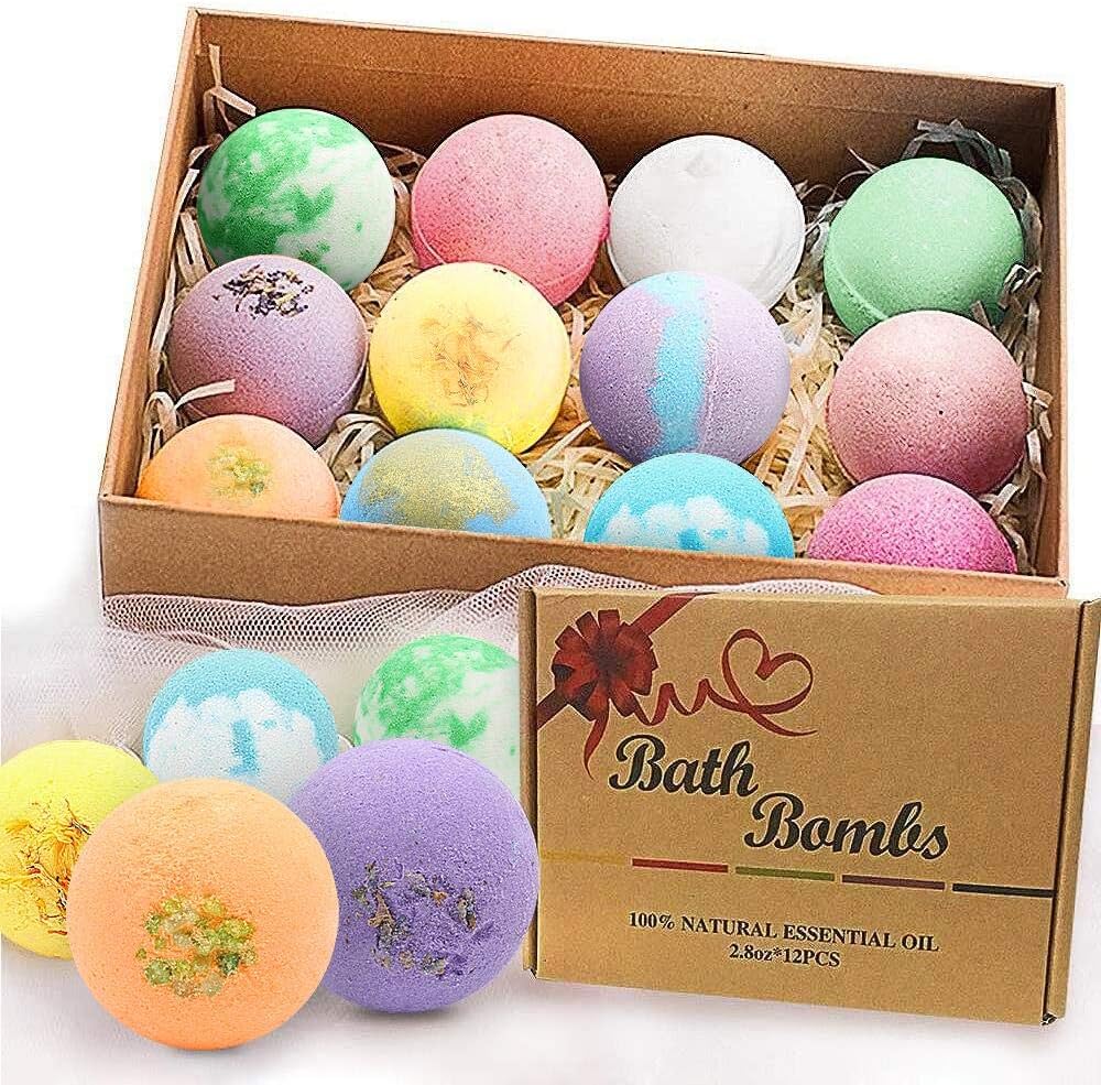Bath Bombs Gift Set 12 PCS 2.8oz Organic Natural Essential Oils, Relax and Moisturize Skin, Luxury Spa Bomb Gifts for Girl, Mom, Kids, Wife, Birthday, Valentine's Day, Anniversary