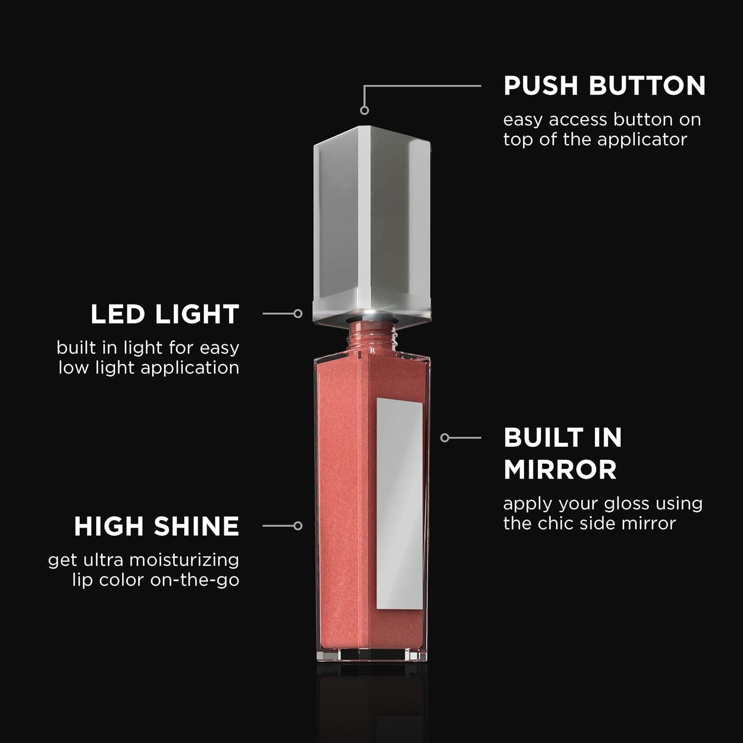 Pure Cosmetics Pure Illumination Lip Gloss - LED-lit Applicator w/Side Mirror - Non-Sticky, Moisturizing & Hydrating Lip Glosses - Soothes & Protects Dry Chapped Lips (Nude Beach)