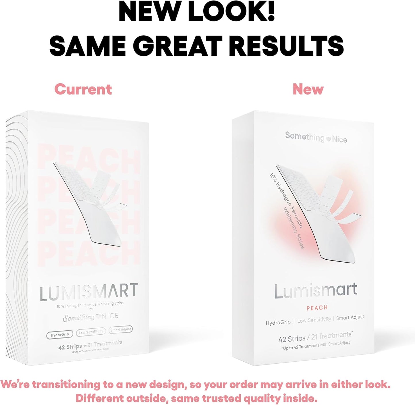 Something Nice Lumismart Whitening Strips - Dentist-Designed, Enamel Safe, up to 42 Treatments with Smart Adjust - Teeth Whitening Strips in Peach for Sensitive Teeth