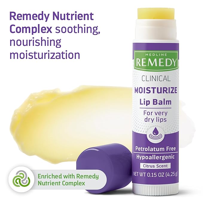 Medline Remedy Clinical Lip Balm, 3 Count, Citrus Scent, Moisturizing, Hydrating, Nourish, Nutrient Rich, Soothing Natural Oils, Revitalize, Comforting, Skin Conditioners, 0.15 oz Stick (Pack of 2)