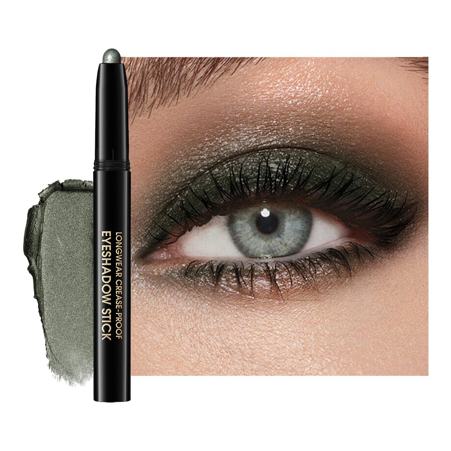 Eyeshadow Stick, Shimmer and Matte Cream Eye Shadow Brightener Sticks Eyeliner Pencil Crayon, Waterproof Long Lasting Eye Highlighter Stick Makeup,0.056 Oz(#4-Bottle Green)