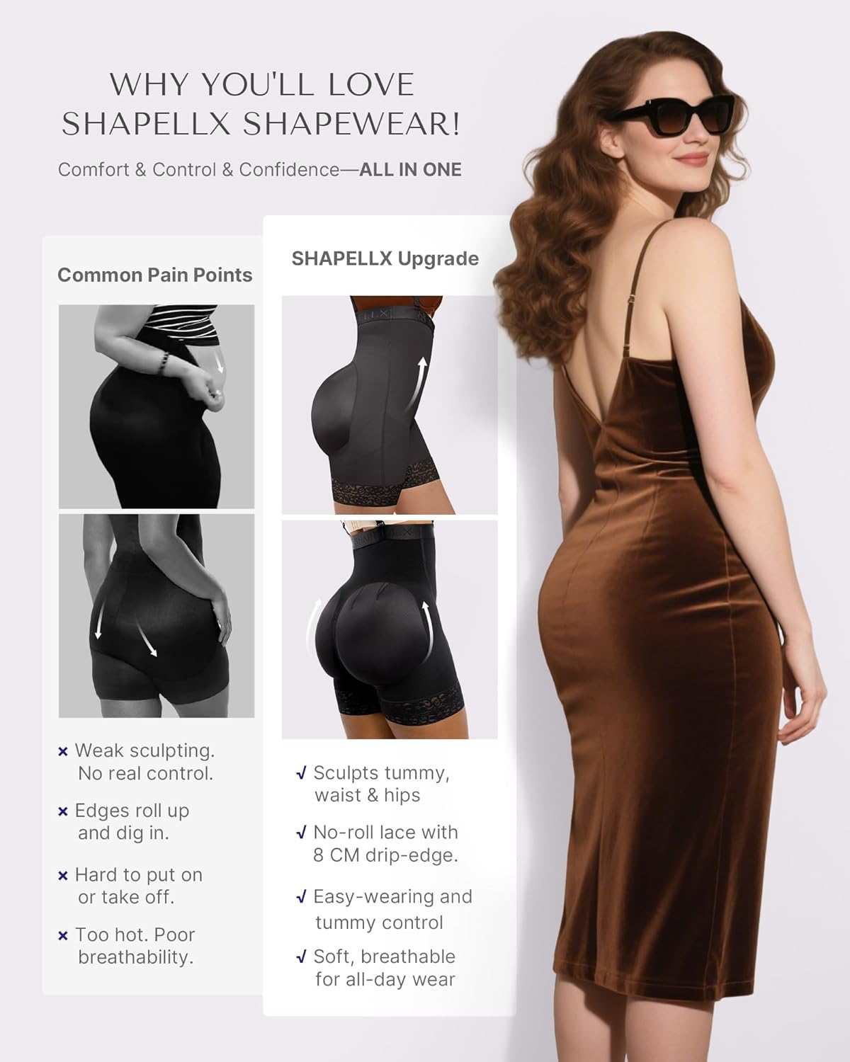 SHAPELLX Shapewear for Women Tummy Control Faja Body Shaper Butt Lifting Plus Size Shapewear Colombianas Moldeadoras