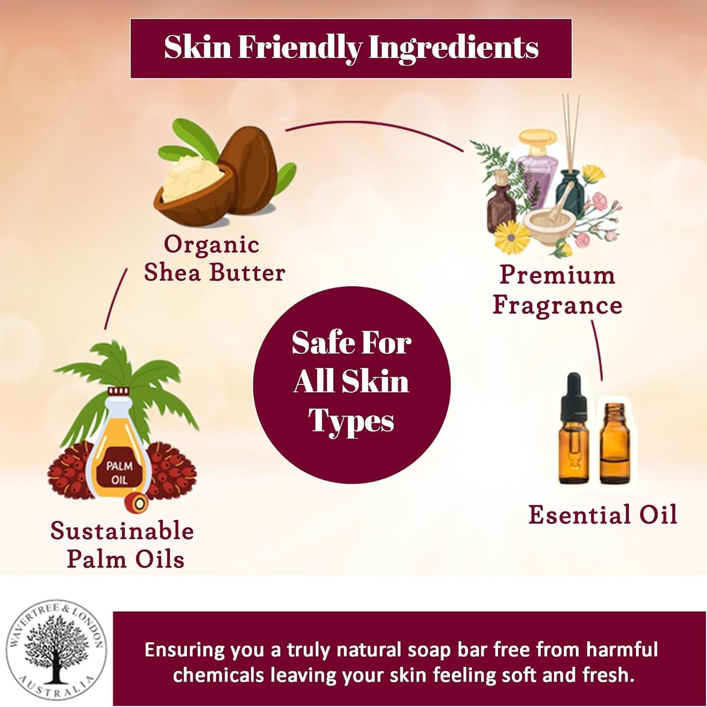 Wavertree & London Poppy Scented Natural Soap Bar, 7oz Moisturizing French Triple Milled Soap Bar for Women & Men