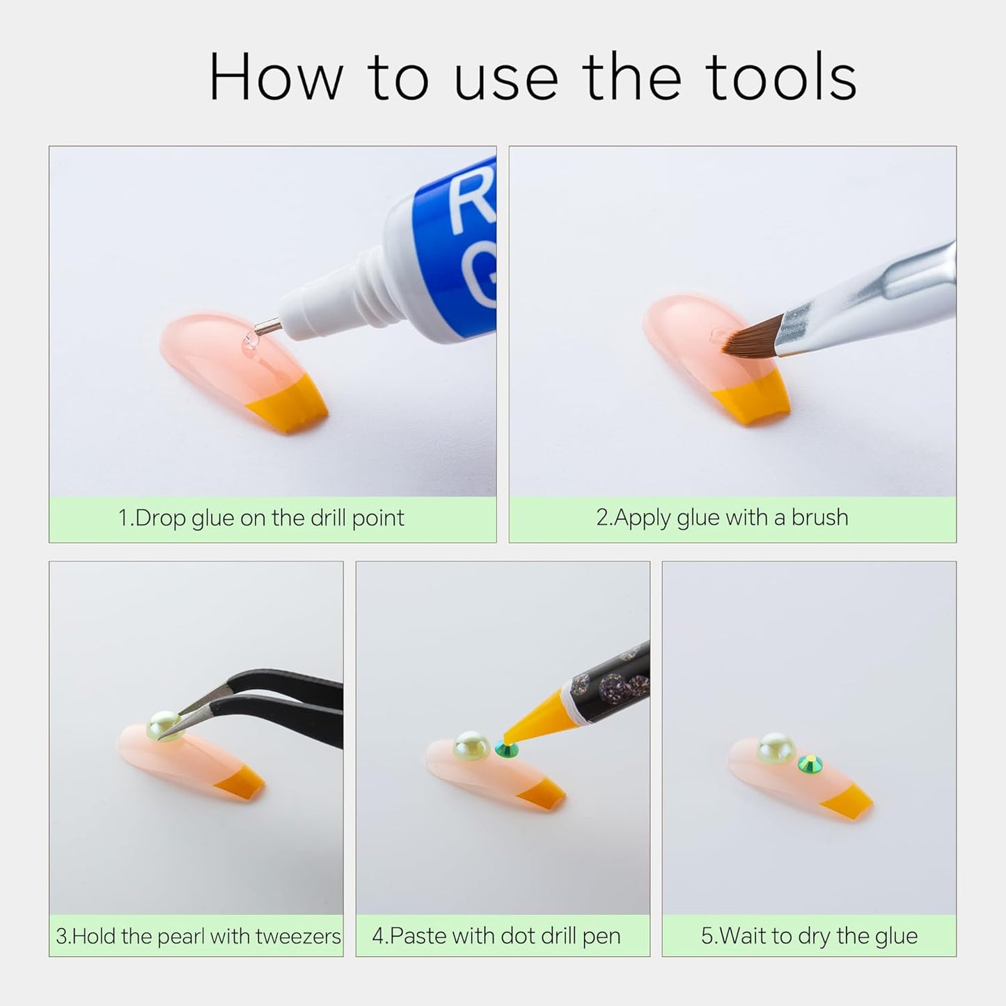 60g Cyan Green Flat Back Pearls Rhinestones for Crafts Mixed Size 3mm-10mm AB Color Round Half Pearls Flatback Pearl Beads and Resin Rhinestones Set for Face Art with Glue