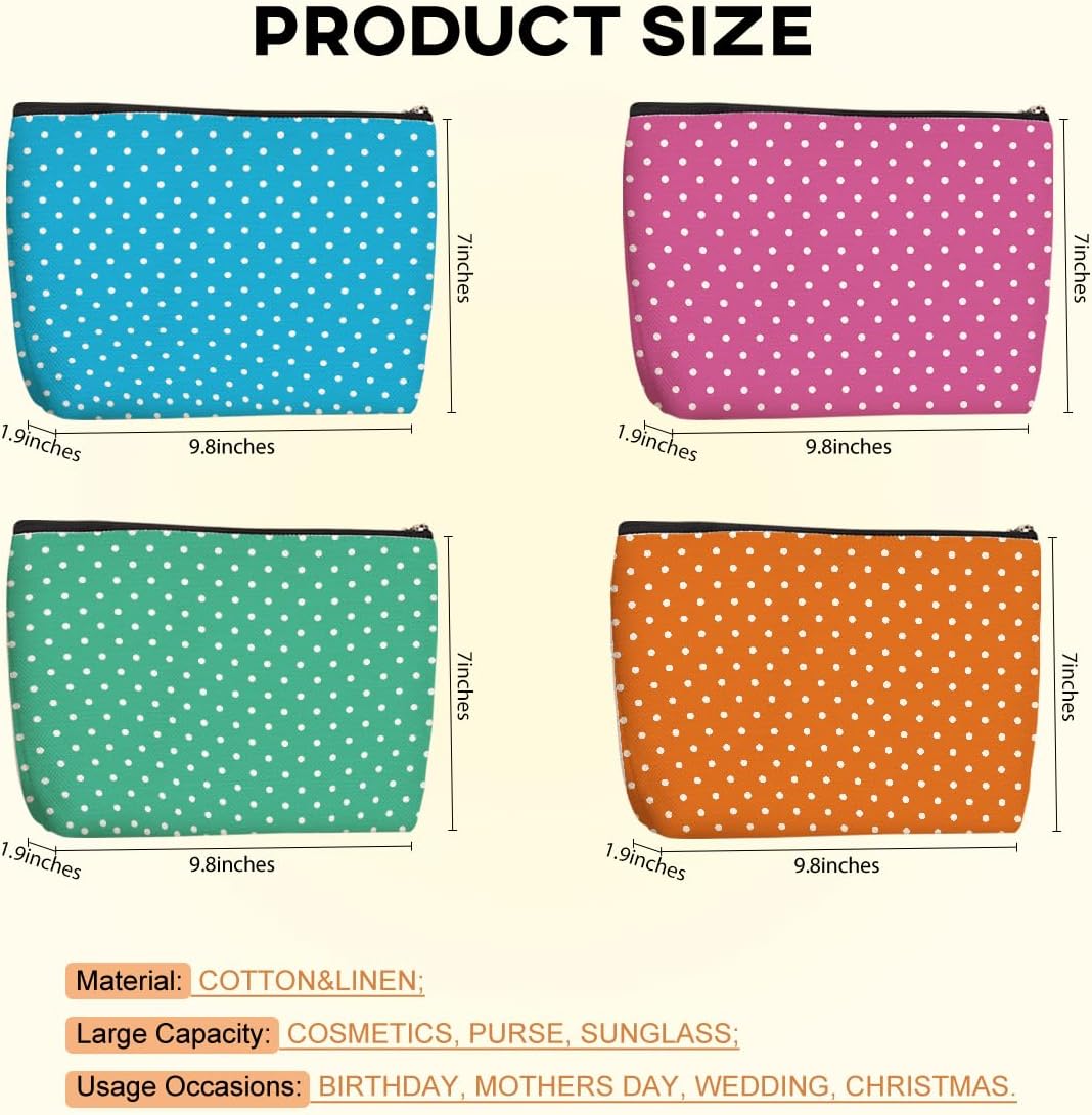 4pcs Colorful Polka Dot Makeup Bag, Fashion Polka Dots Cosmetic Bag, Christmas Wedding Anniversary Birthday Friendship Gifts for Women Girls Best Friends Bridesmaid Bestie Boss Travel Toiletry Bag