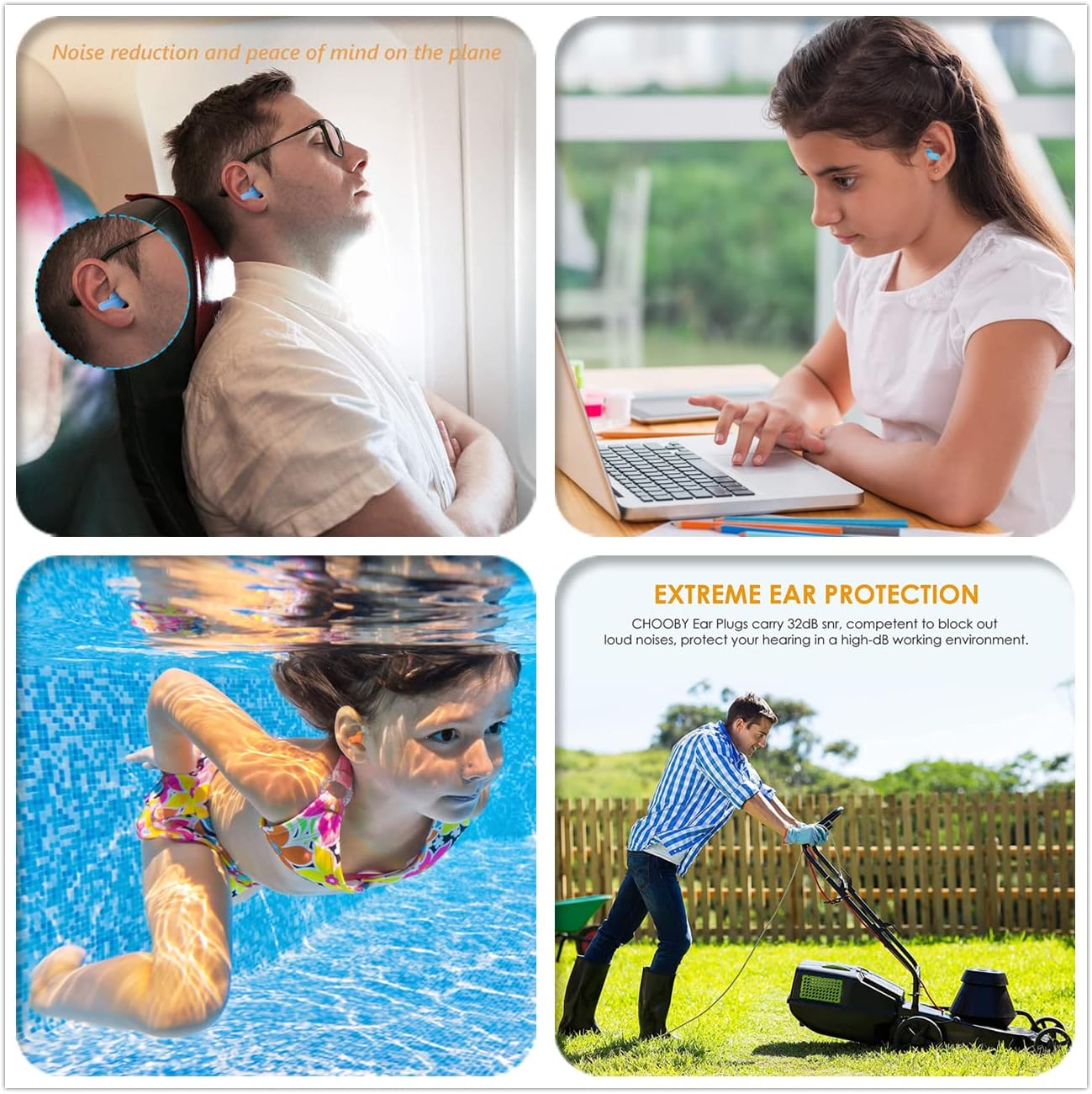 Earplugs for Sleeping Noise Cancelling Reusable Silicone Ear Plugs Suitable for Swimming Travel Snoring Airplanes Study Work Noisy Places（8Pairs）