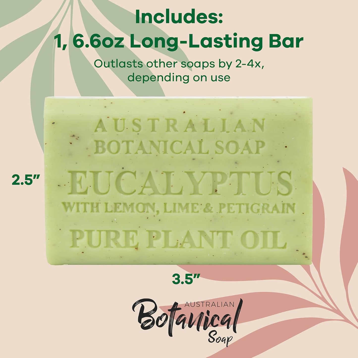 Australian Botanical Soap Eucalyptus with Lemon Lime and Petitgrain 6.6 oz Triple Milled Luxury Soap Bar Enriched with Shea Butter and Natural Oils, Pack of 1