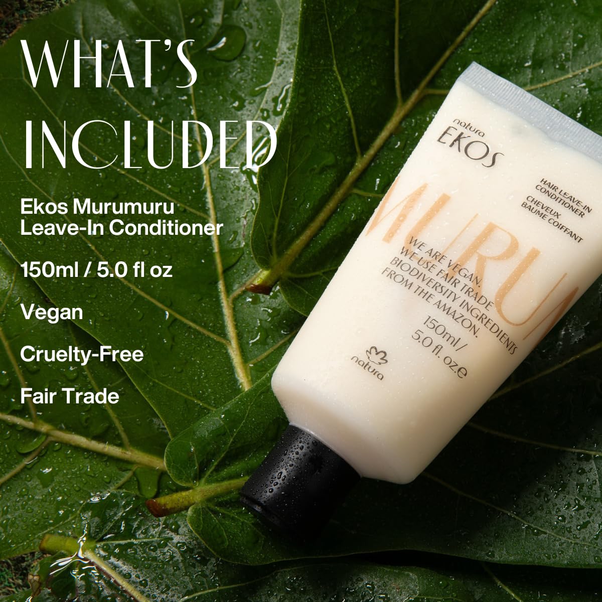 natura Ekos Murumuru Anti-Damage Leave-In 5 fl oz (150ml) - Reconstructs Hair Fiber, Reduces Frizz, Detangles, and Repairs Split Ends, Vegan, Not Tested On Animals, Unisex, For Frizzy Hair