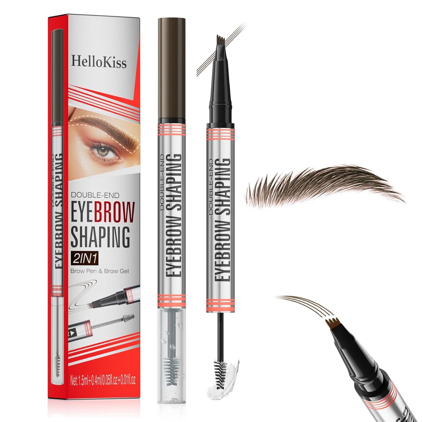4-Fork Tip Microblading Eyebrow Pen With Brow Gel - 2-in-1 Waterproof Eyebrow Pencil, Long-Lasting Natural Hair-Like Brows, Smudge-Proof & Easy to Use (With Brow Gel 02#Dark Brown)