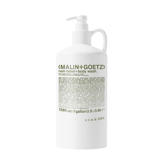 MALIN+GOETZ Rum Hand + Body Wash, 128 Fl. Oz. – Allows Up to 15 Refills, Natural Cleansing, Purifying & Hydrating for Women & Men, For All Skin Types, No Stripping or Drying, Cruelty-Free & Vegan