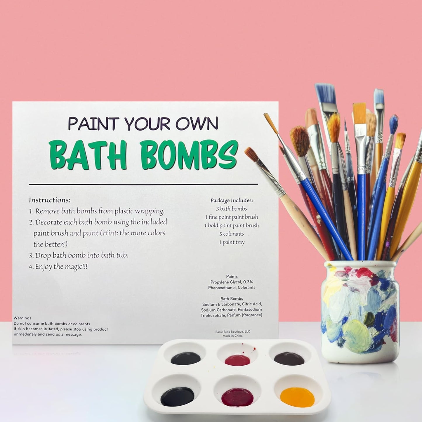 Basic Bliss Paint Your Own Bath Bombs for Kids, 3 Shapes Infused with Essential Oils, Ideal for Kids Birthday Activity or Making Bubble Baths More Fun, Gentle and Safe Skin Care for Kids, Boys & Girls