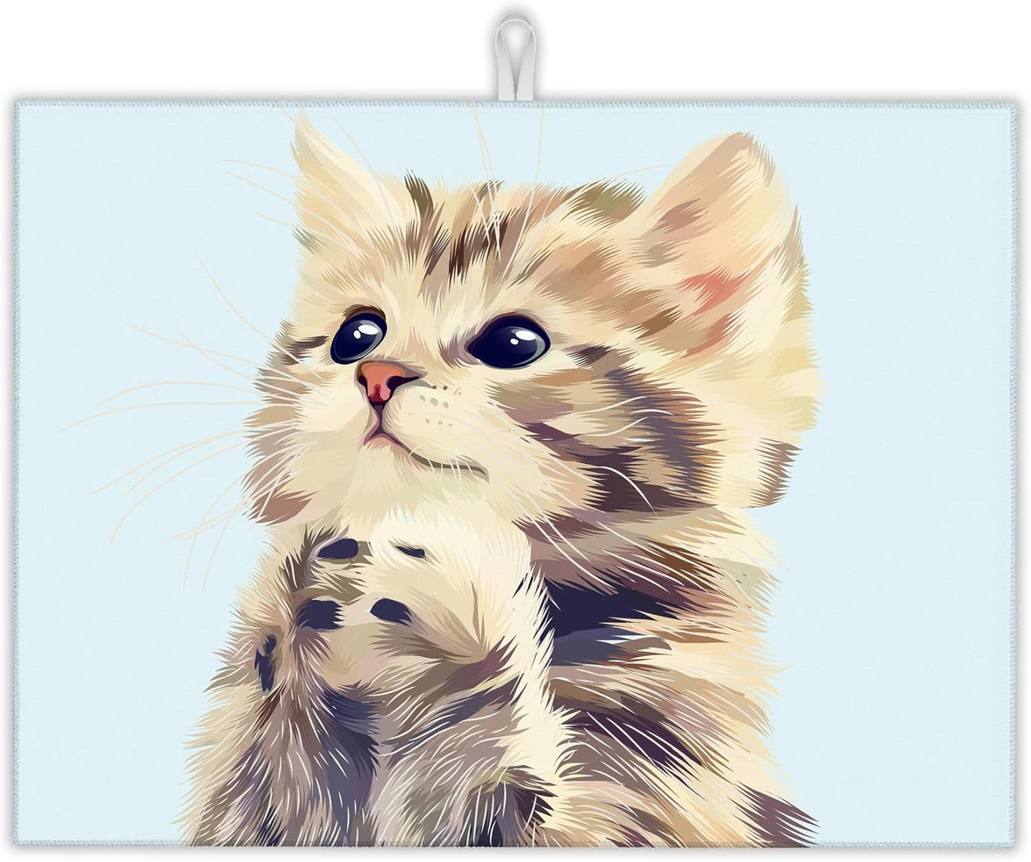 Cute Cat Dish Drying Mat for Kitchen Counter Decor,Watercolor Dish Drying Rack Pad Absorbent Reversible Microfiber for Coffee Tableware Sink Countertop 18x24 Inch