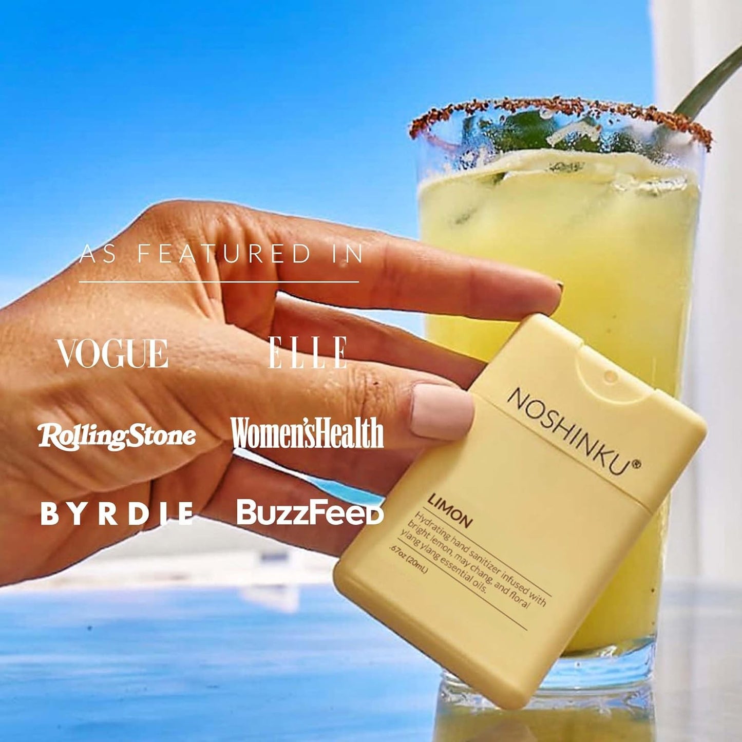 Noshinku - Refillable Hand Sanitizer Limon 3-Pack, Travel Size Spray with Hydrating Botanical Oils, Natural Ingredients, All Natural Fragrances, Sugarcane Derived Alcohol, No Parabens, No Dyes