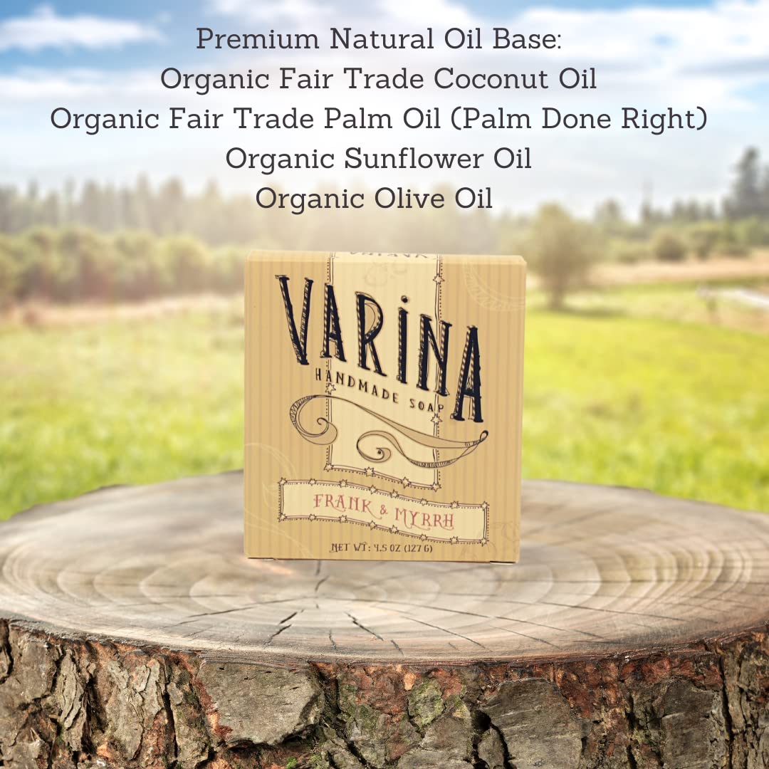 Varina Organic Frank and Myrrh Bar Soap - Gentle Cleansing for Sensitive Skin, Earthy Scents - 3 Pack - Experience Healthy and Glowing Skin