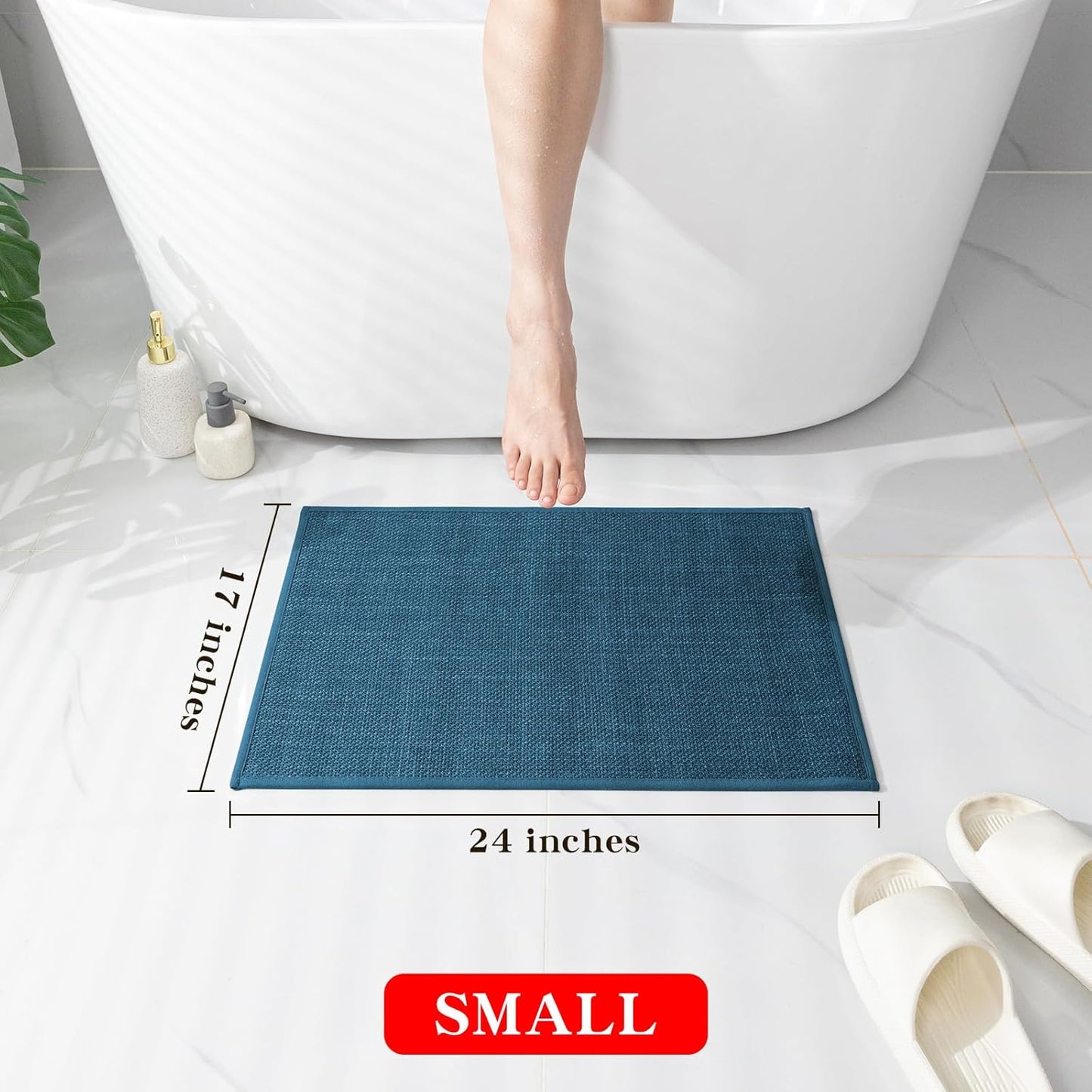 chakme Bathroom Rugs Mat 24x17, Ultra Thin Non Slip Bath Mat Small Quick Dry Absorbent Bath Mat for Bathroom Floor, (Dark Blue, 24"x17")
