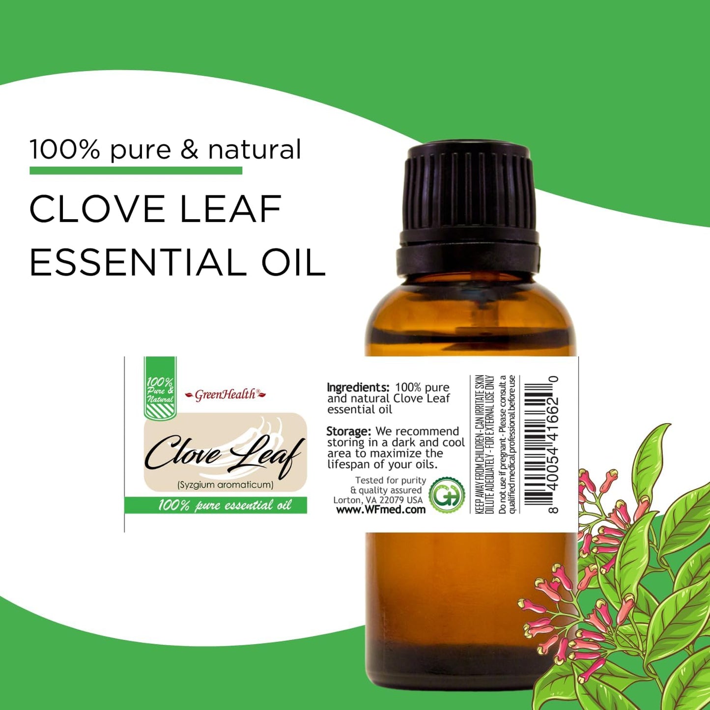 Clove Leaf Essential Oil – 8 fl oz (237 ml) Aluminum Bottle w/Plug Cap – 100% Pure Essential Oil – GreenHealth