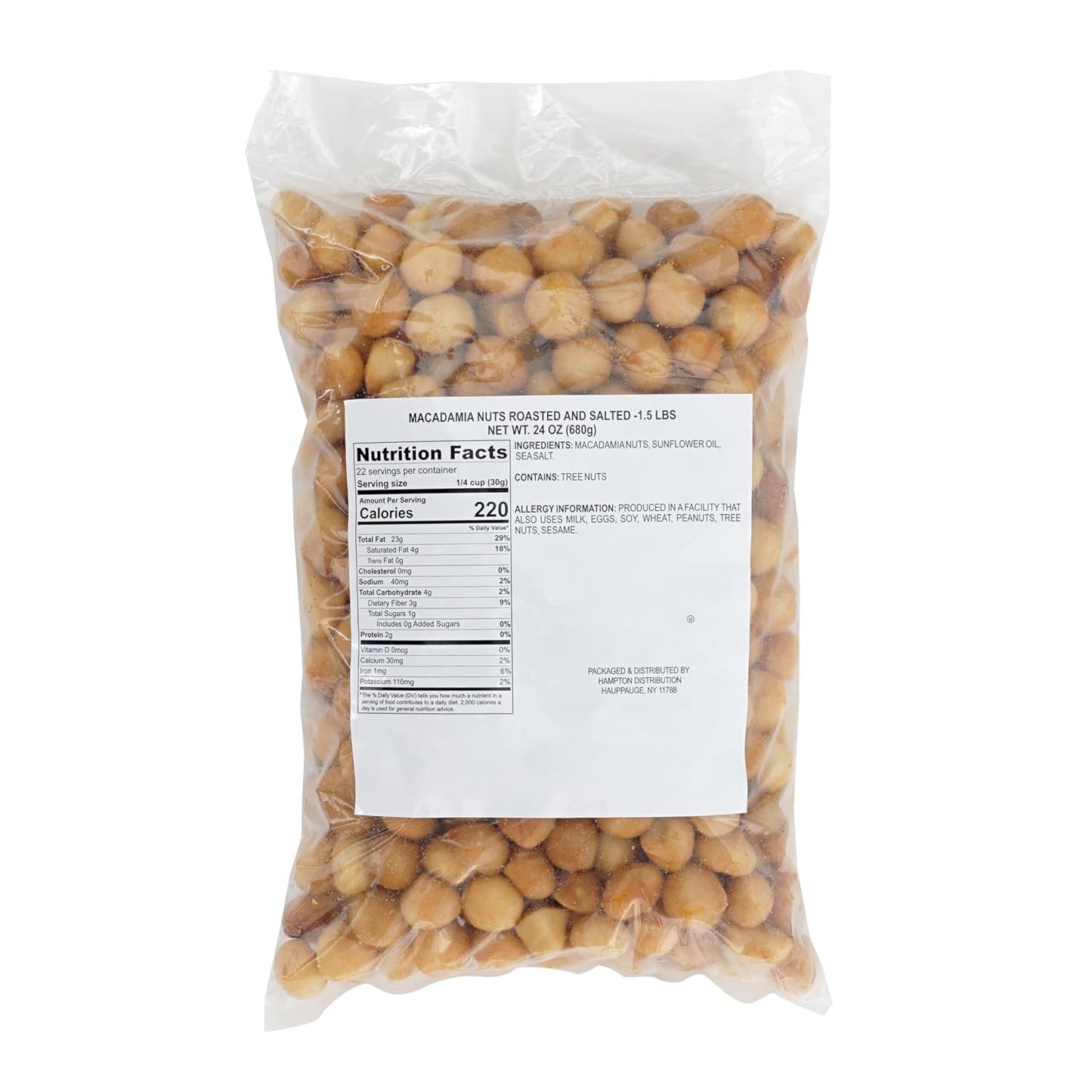 Roasted and Salted Macadamia Nuts, 1.5 Pound Bag, The Hampton Popcorn & Candy Company