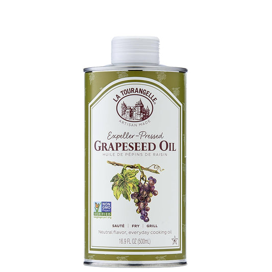 La Tourangelle, Expeller-Pressed Grapeseed Oil, High Heat Neutral Cooking Oil, Cast Iron Seasoning, Also Great for Skin, Hair, and DIY Beauty Recipes, 16.9 fl oz