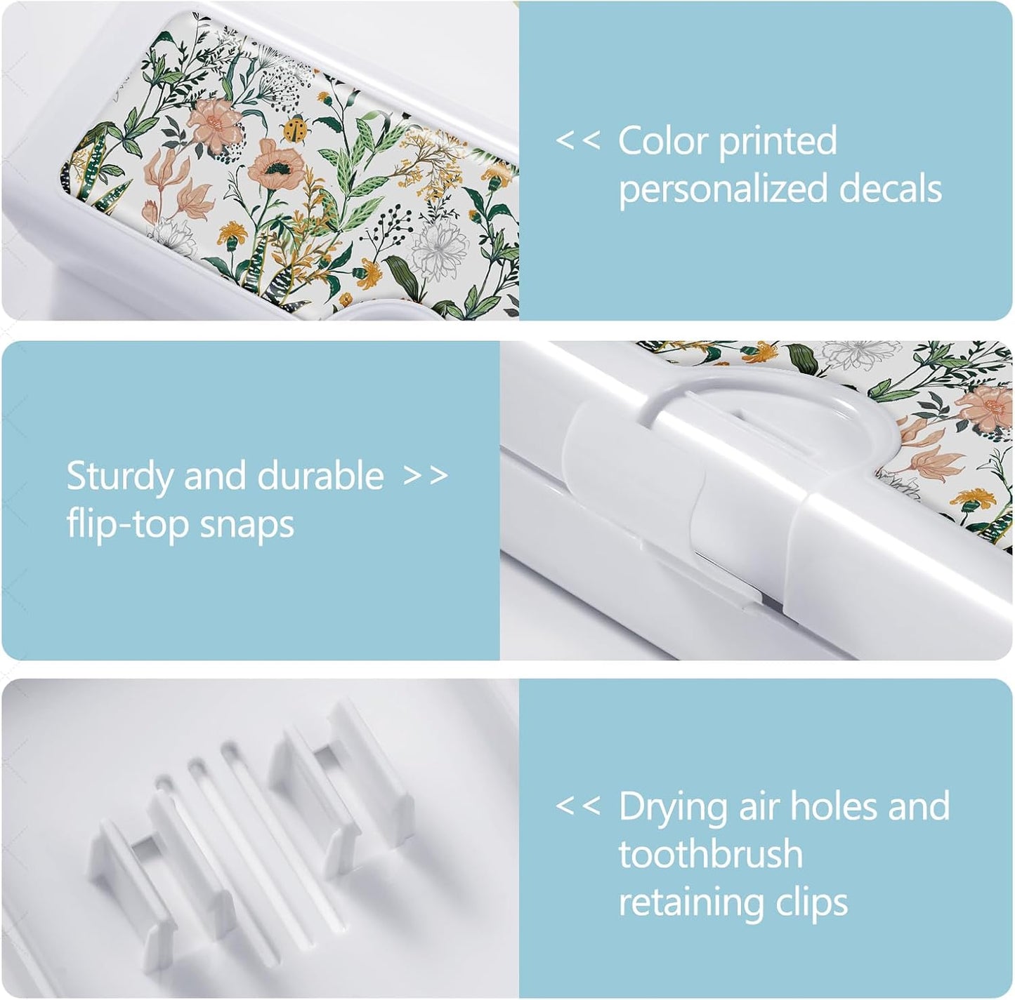 Toothbrush Travel Case - Colorful Pattern, Holder and Covers for Toothbrushes, Includes Tongue Scraper Case