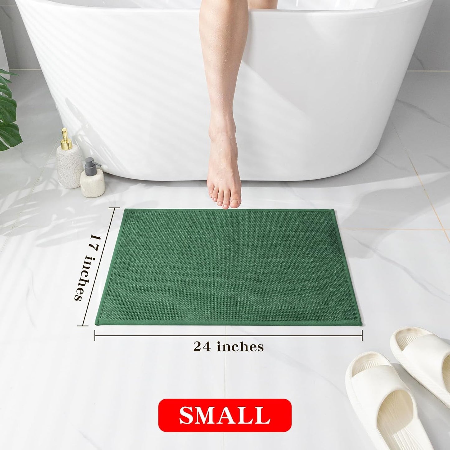 chakme Bathroom Rugs Mat 24x17, Ultra Thin Non Slip Bath Mat Small Quick Dry Absorbent Bath Mat for Bathroom Floor, (Green, 24"x17")