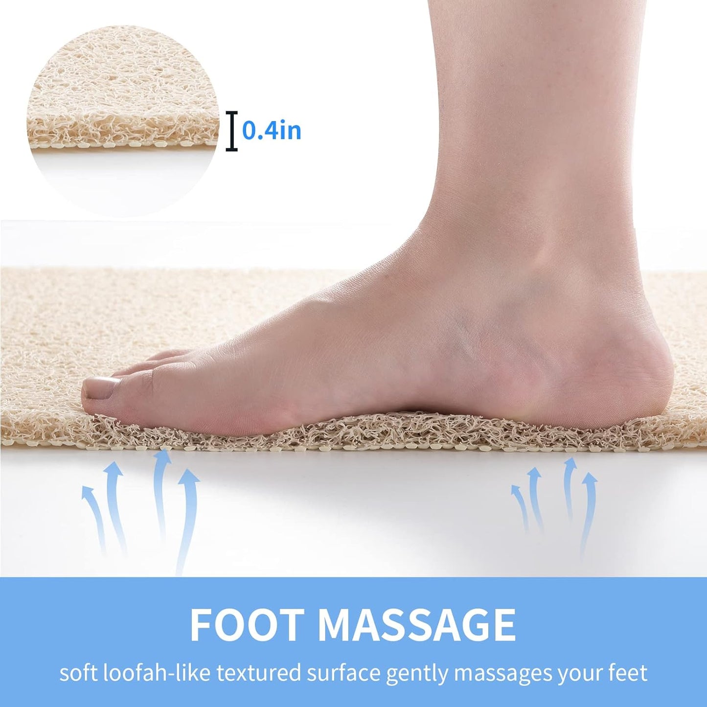 Non Slip Bathtub Mat, Foot Scrubber Anti Slip Fast Drying Shower Mat for Tub, Floor,Bathroom, Home, Kitchen, Hotel, Beige, 24x16 Inches